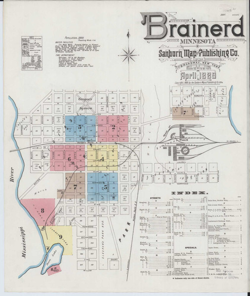 Brainerd Minnesota 1889 - Fire Insurance Index - Old Map Reprint