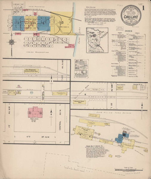Cass Lake Minnesota 1922 - Fire Insurance Index - Old Map Reprint