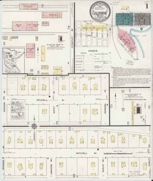 Coleraine Minnesota 1921 - Fire Insurance Index - Old Map Reprint