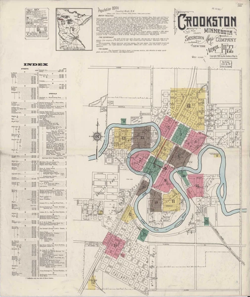 Crookston Minnesota 1922 - Fire Insurance Index - Old Map Reprint