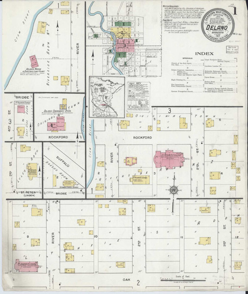 Delano Minnesota 1917 - Fire Insurance Index - Old Map Reprint