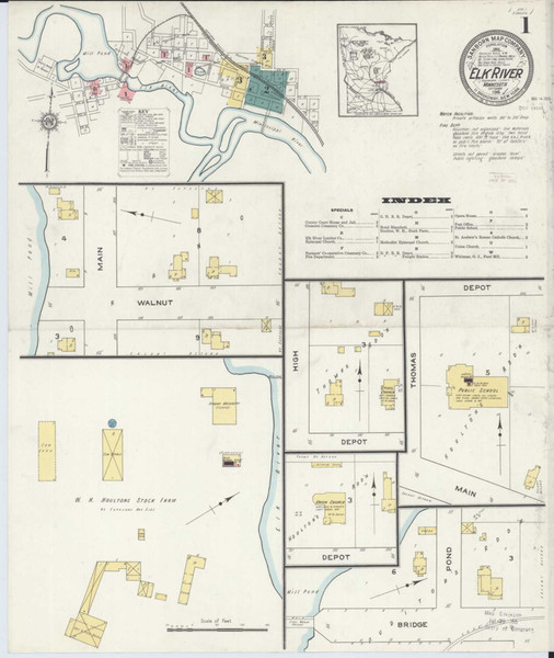 Elk River Minnesota 1915 - Fire Insurance Index - Old Map Reprint