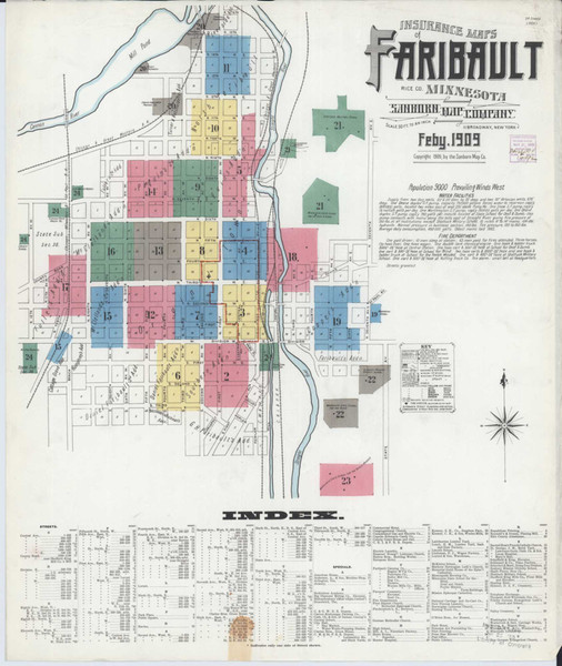 Faribault Minnesota 1909 - Fire Insurance Index - Old Map Reprint