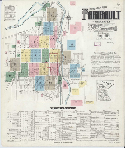 Faribault Minnesota 1914 - Fire Insurance Index - Old Map Reprint
