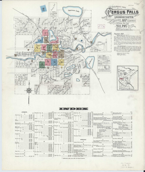 Fergus Falls Minnesota 1915 - Fire Insurance Index - Old Map Reprint
