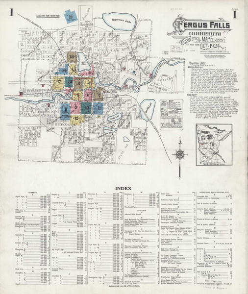 Fergus Falls Minnesota 1924 - Fire Insurance Index - Old Map Reprint