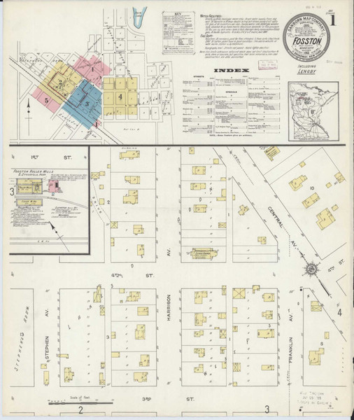 Fosston Minnesota 1913 - Fire Insurance Index - Old Map Reprint