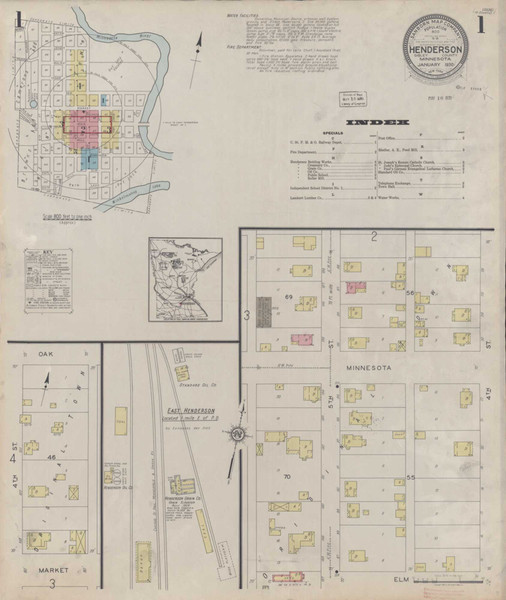 Henderson Minnesota 1930 - Fire Insurance Index - Old Map Reprint