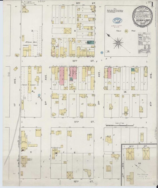 Heron Lake Minnesota 1894 - Fire Insurance Index - Old Map Reprint