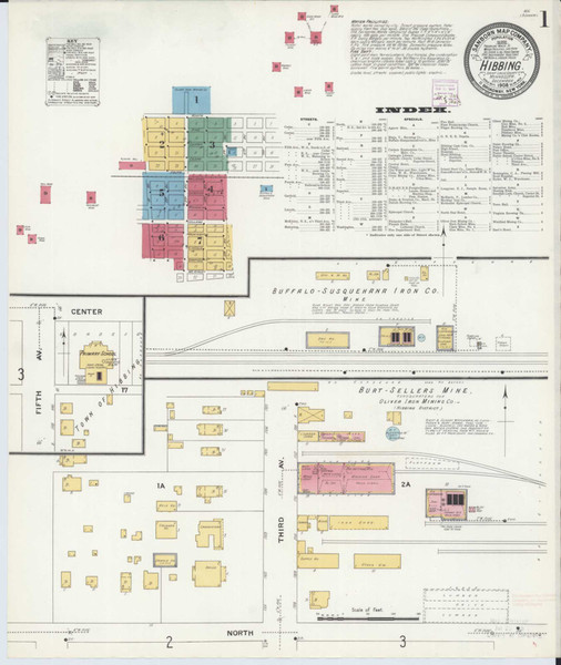Hibbing Minnesota 1908 - Fire Insurance Index - Old Map Reprint