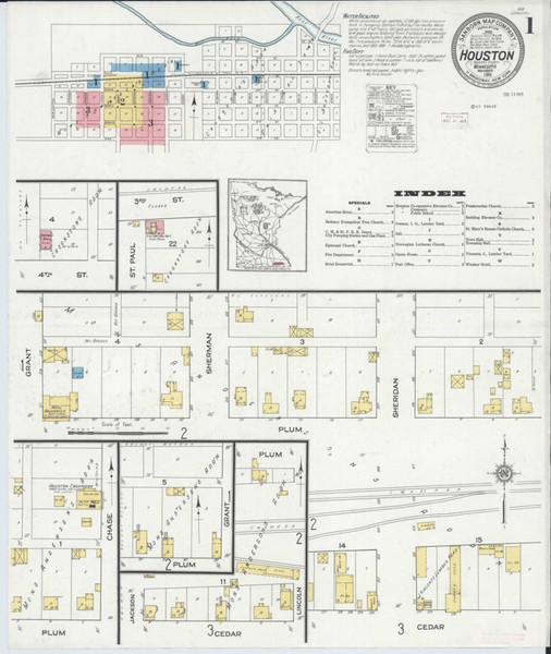 Houston Minnesota 1915 - Fire Insurance Index - Old Map Reprint