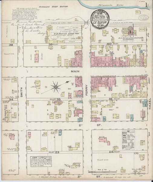 Le Sueur Minnesota 1885 - Fire Insurance Index - Old Map Reprint
