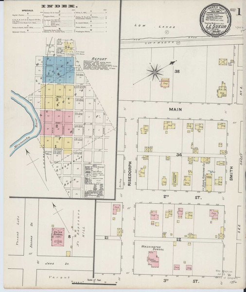 Le Sueur Minnesota 1890 - Fire Insurance Index - Old Map Reprint