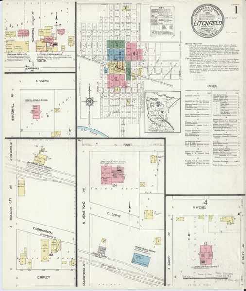 Litchfield Minnesota 1913 - Fire Insurance Index - Old Map Reprint