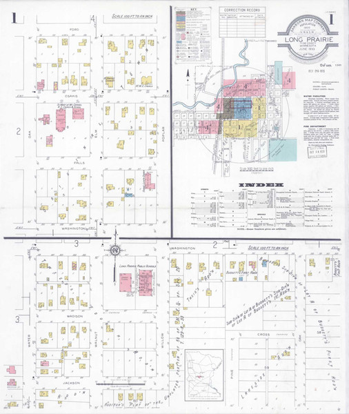 Long Prairie Minnesota 1933 - Fire Insurance Index - Old Map Reprint