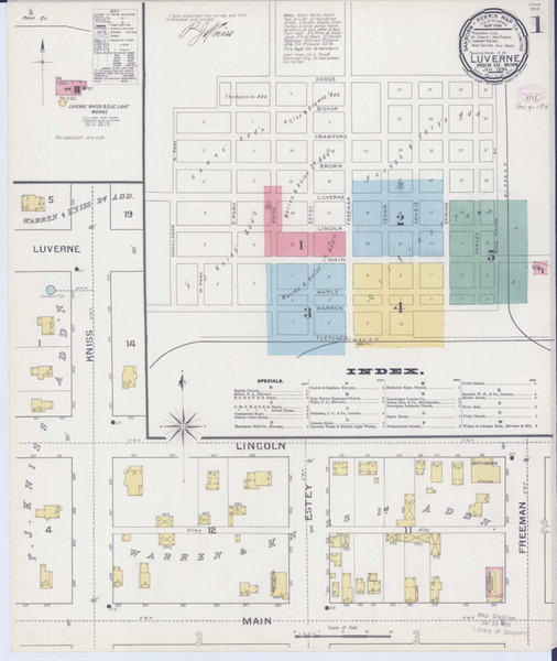 Luverne Minnesota 1894 - Fire Insurance Index - Old Map Reprint