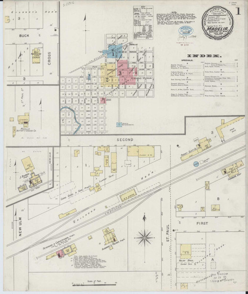 Madelia Minnesota 1894 - Fire Insurance Index - Old Map Reprint