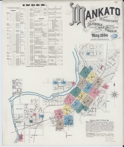 Mankato Minnesota 1894 - Fire Insurance Index - Old Map Reprint
