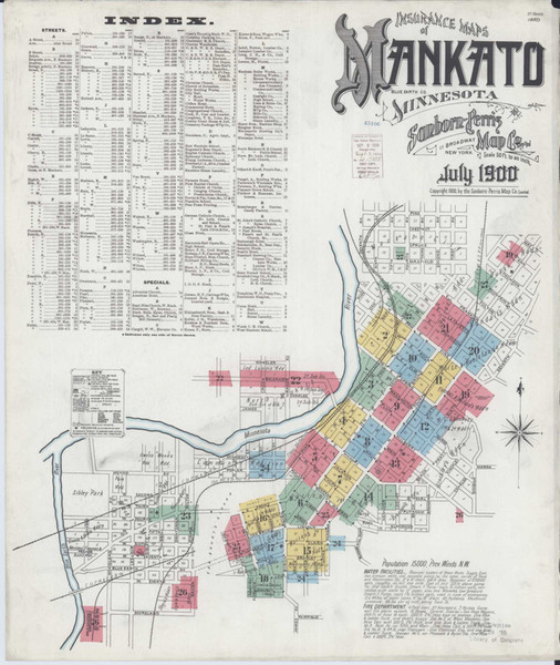 Mankato Minnesota 1900 - Fire Insurance Index - Old Map Reprint