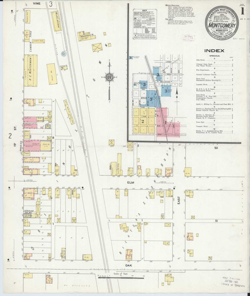 Montgomery Minnesota 1911 - Fire Insurance Index - Old Map Reprint