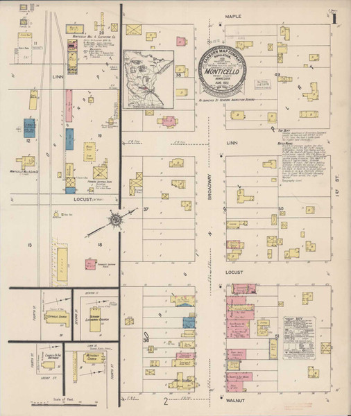 Monticello Minnesota 1922 - Fire Insurance Index - Old Map Reprint