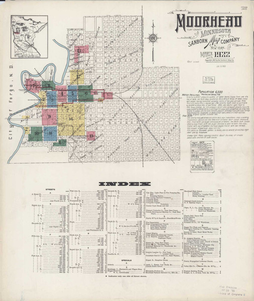 Moorhead Minnesota 1922 - Fire Insurance Index - Old Map Reprint