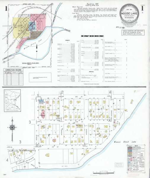 Moose Lake Minnesota 1951 - Fire Insurance Index - Old Map Reprint