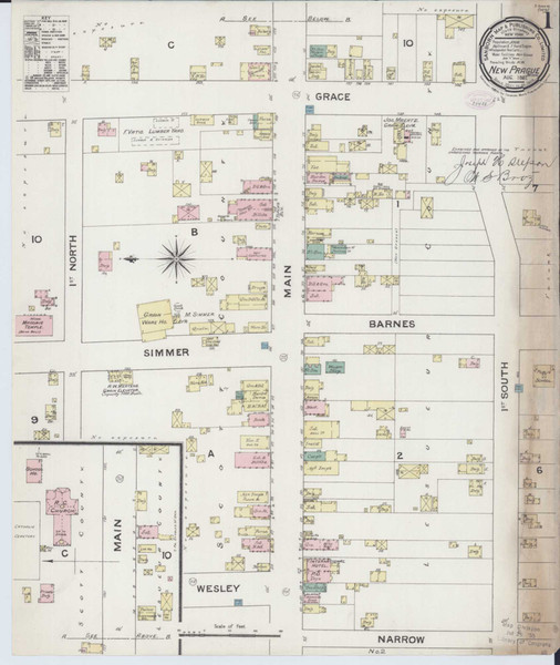 New Prague Minnesota 1887 - Fire Insurance Index - Old Map Reprint