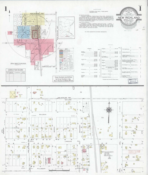 New Richland Minnesota 1947 - Fire Insurance Index - Old Map Reprint