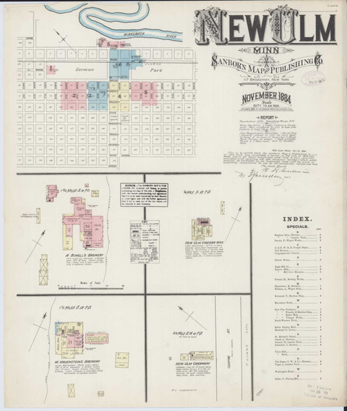 New Ulm Minnesota 1884 - Fire Insurance Index - Old Map Reprint