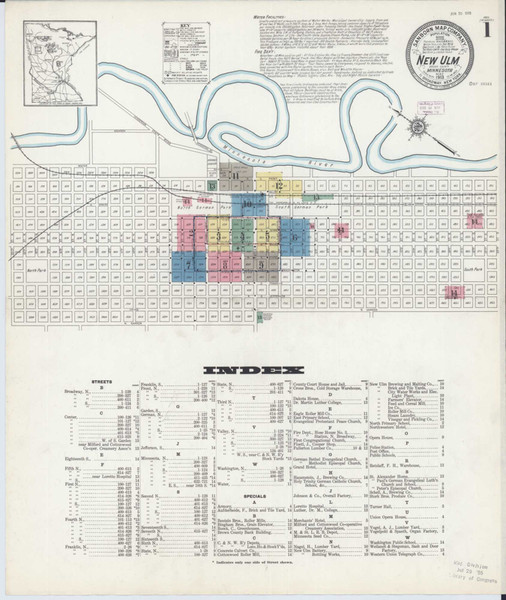 New Ulm Minnesota 1913 - Fire Insurance Index - Old Map Reprint