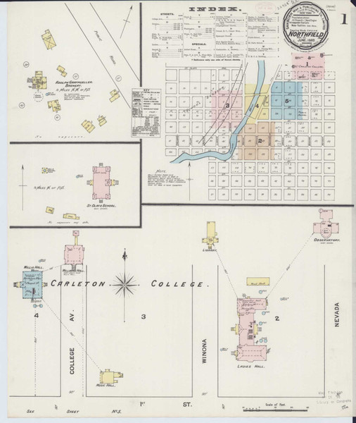 Northfield Minnesota 1889 - Fire Insurance Index - Old Map Reprint