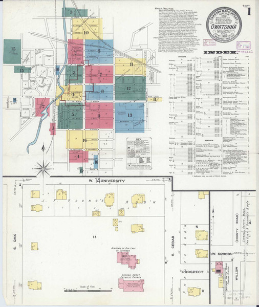 Owatonna Minnesota 1909 - Fire Insurance Index - Old Map Reprint