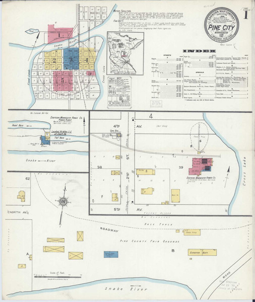 Pine City Minnesota 1921 - Fire Insurance Index - Old Map Reprint