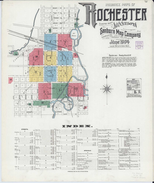 Rochester Minnesota 1904 - Fire Insurance Index - Old Map Reprint