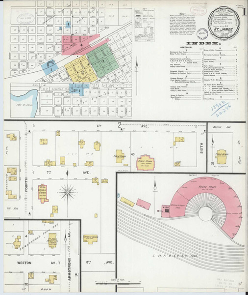 Saint James Minnesota 1899 - Fire Insurance Index - Old Map Reprint
