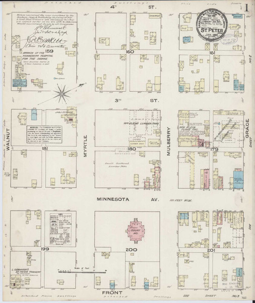 Saint Peter Minnesota 1885 - Fire Insurance Index - Old Map Reprint