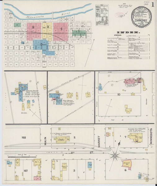 Shakopee Minnesota 1890 - Fire Insurance Index - Old Map Reprint