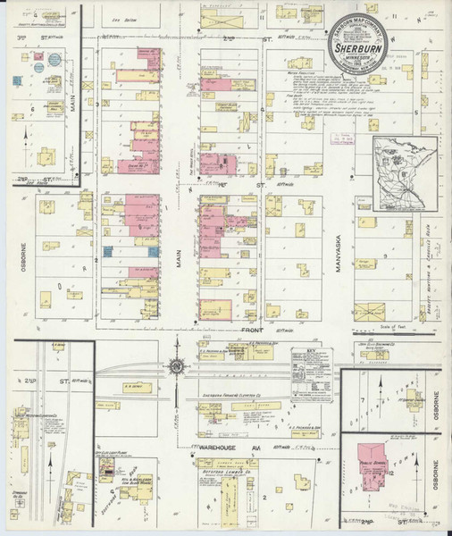 Sherburn Minnesota 1913 - Fire Insurance Index - Old Map Reprint