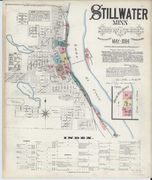 Stillwater Minnesota 1884 - Fire Insurance Index - Old Map Reprint