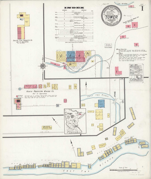Tower Minnesota 1921 - Fire Insurance Index - Old Map Reprint