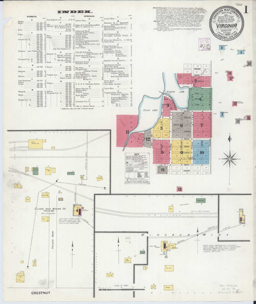 Virginia Minnesota 1908 - Fire Insurance Index - Old Map Reprint