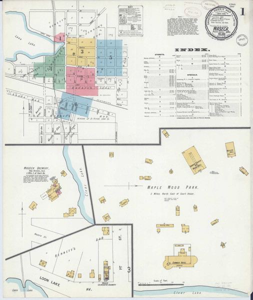 Waseca Minnesota 1899 - Fire Insurance Index - Old Map Reprint