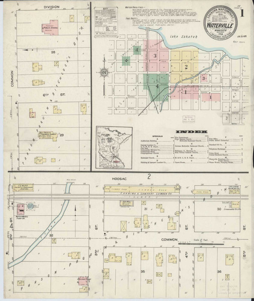 Waterville Minnesota 1914 - Fire Insurance Index - Old Map Reprint