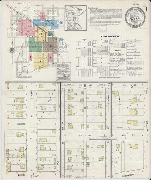 Wells Minnesota 1914 - Fire Insurance Index - Old Map Reprint
