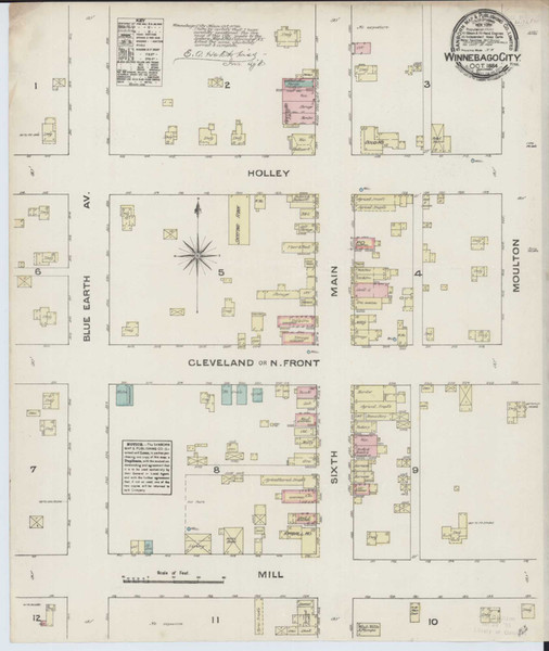 Winnebago Minnesota 1884 - Fire Insurance Index - Old Map Reprint