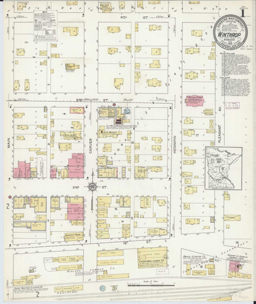Winthrop Minnesota 1913 - Fire Insurance Index - Old Map Reprint