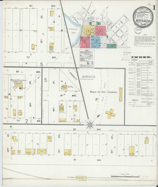 Worthington Minnesota 1900 - Fire Insurance Index - Old Map Reprint
