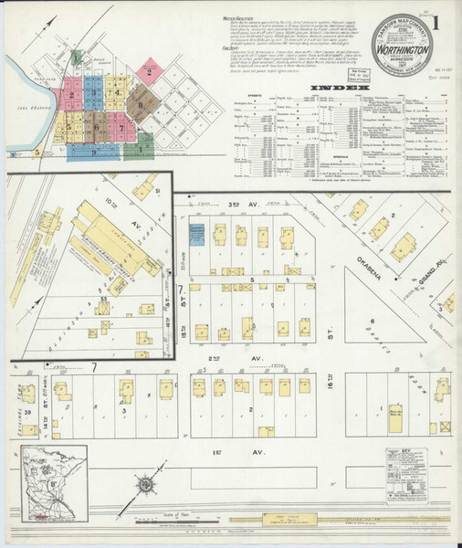 Worthington Minnesota 1917 - Fire Insurance Index - Old Map Reprint