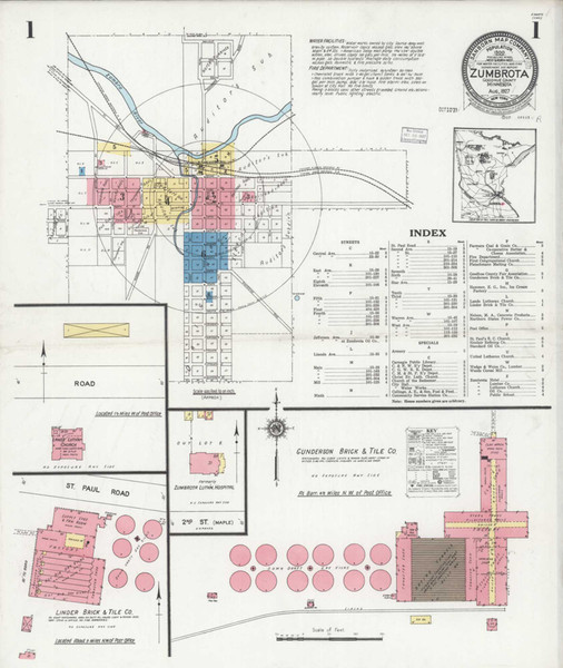 Zumbrota Minnesota 1927 - Fire Insurance Index - Old Map Reprint